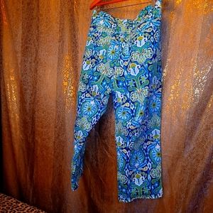 22W teal patterned capri pants. Jone's New York. Good condition.